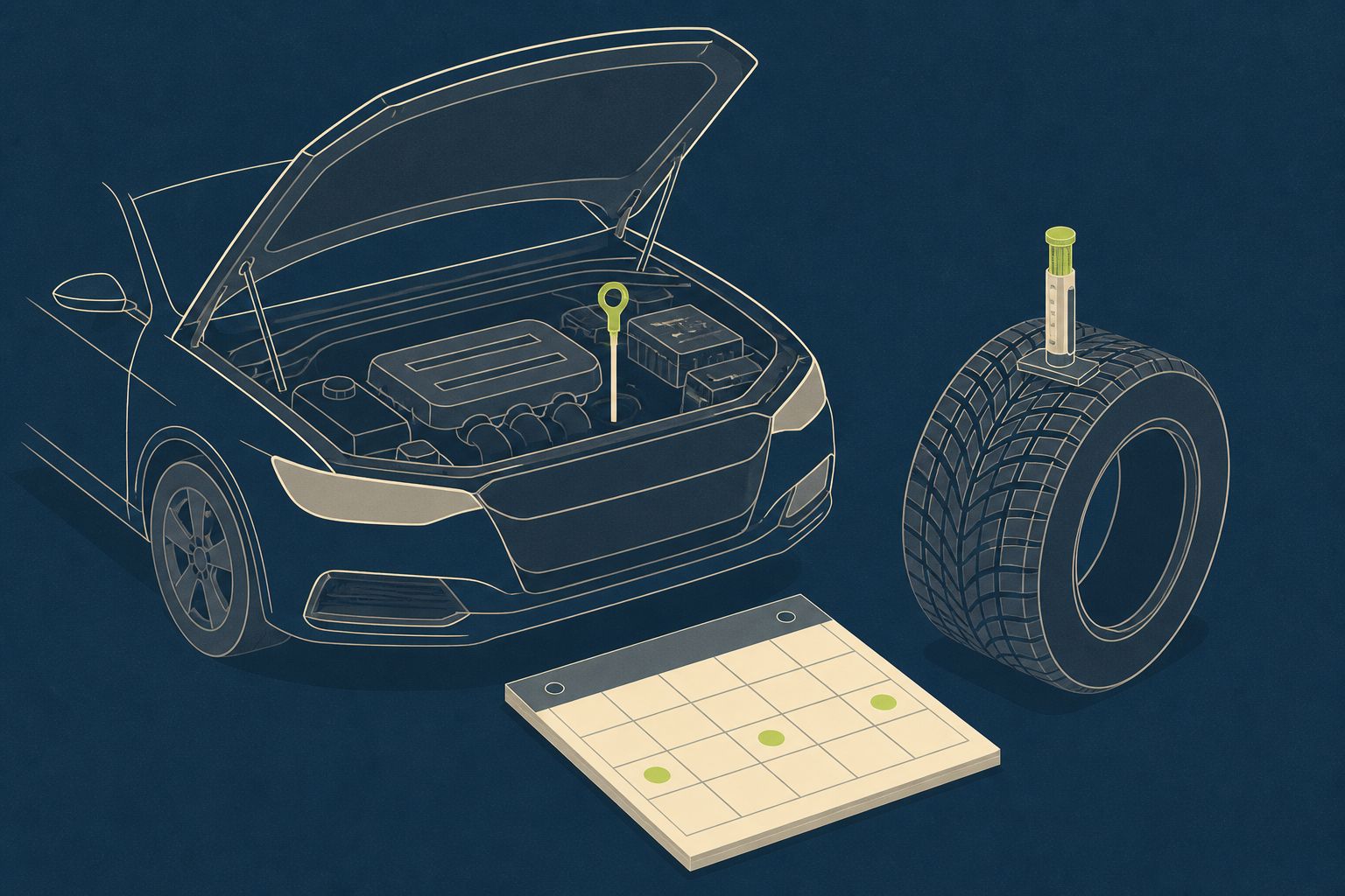 Illustrazione dei controlli di manutenzione di un'auto